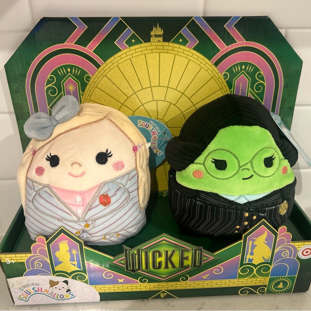 Squishmallows Wicked Duo - Green Elphaba & Pink Glinda Plush Set